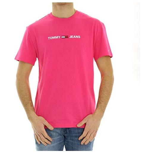 Tommy Jeans tjm straight small logo tee maglietta sportiva, bright cerise pink, l uomo