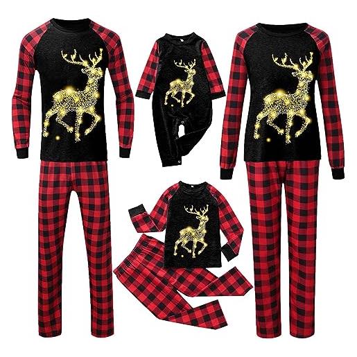 Coo2Sot pigiama natale famiglia top con stampa di alce natale + pantaloni scozzesi padre madre ragazzo bimbo pigiama natalizia regalo