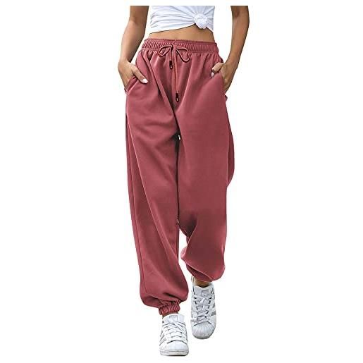 Kyerivs pantaloni sportivi da donna, con tasche a vita alta, sportivi, palestra, vestibilità atletica, rosso mattone, l