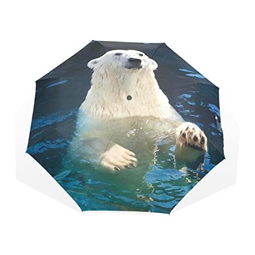 TropicalLife ombrello carino orso bianco animale antivento 3 piegare ombrello per donne uomini ragazze ragazzi unisex ultraleggero viaggi outdoor