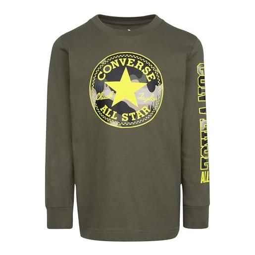 Converse boy's long sleeve chuck patch fill graphic t-shirt (big kids) utility green md (10 big kid)