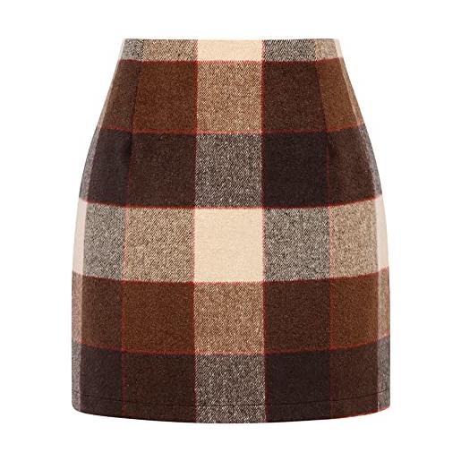 Kinghua minigonna da donna in lana scozzese autunno inverno a vita alta aderente gonna a matita, nero, s