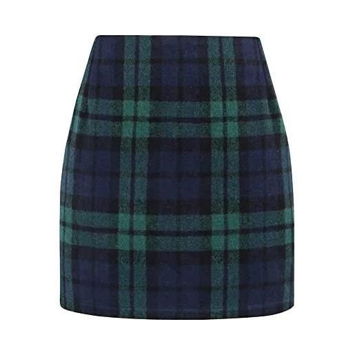 Kinghua minigonna da donna in lana scozzese autunno inverno a vita alta aderente gonna a matita, nero, s