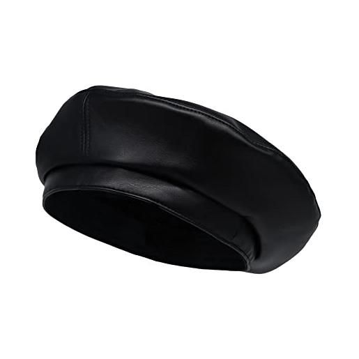 MarkMark baschi e berretti cappello simple pu leather beret hat french artist beret cap muf1440 (black)