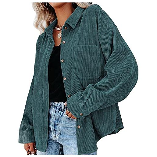 LICHENGTAI camicia donna velluto a coste, camicia donna maglia manica lunga abito magliette lunghe tunica taglie forti vestito camicie elegante loose top con tasche