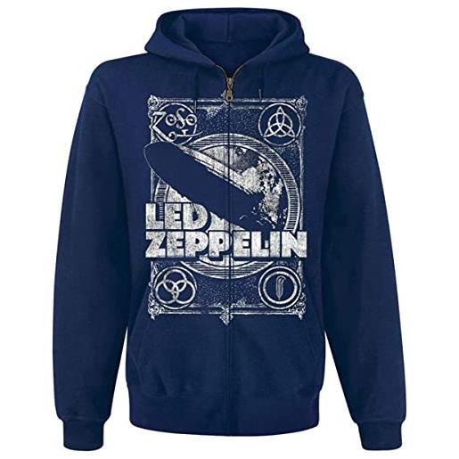 CHABA led zeppelin hoodie lz1 vintage print band logo official mens navy blue zipped (large)