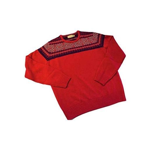 GERMINI maglione uomo girocollo in cashmere stile norvegese made in italy prodotto in umbria (rosso, l)