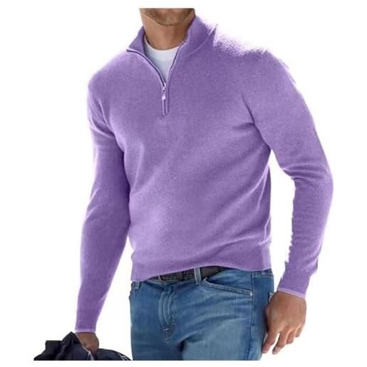 Cicano maglione invernale caldo da uomo, lavorato a maglia, con cerniera, pullover in cashmere per lavoro, viola, xl
