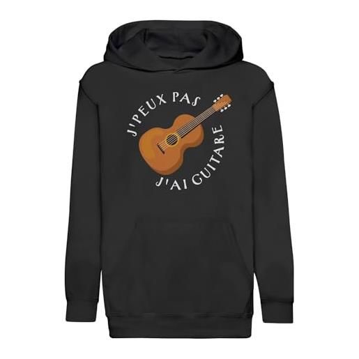 Fabulous hoodie - felpa con cappuccio per bambini j'peux pas j'ai chitarra rock classica acustica - premium, nero , 12 anni