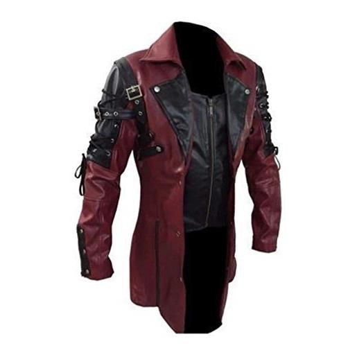 Darringls giacca da motociclista da uomo steampunk - giacca in pelle da uomo bikerstyle lunga giacca gotica vintage cappotto in pelle trench giacca funzionale giacca casual punk moto uomo cappotto, 