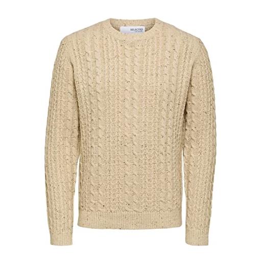 Selected homme henry cable knit jumper, farina d'avena, m