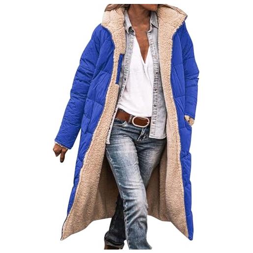 Uikceten cappotto invernale caldo da donna, double face, a maniche lunghe, piumino con cappuccio, impermeabile, blu, xl