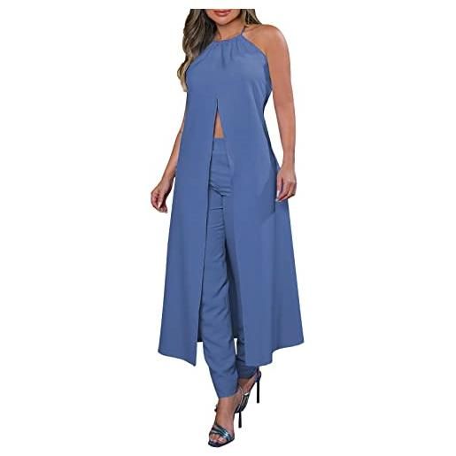 MJGkhiy tuta elegante donna cerimonia estiva curvy completi tuta donna comodi estivo 2 pezzi set spiaggia completino pantaloni a gamba larga set tute donna eleganti taglie forti