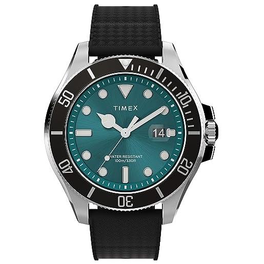Timex orologio da uomo deep water 43mm - cinturino nero quadrante verde cassa color argento, nero, one size, orologio harborside coast da 43 mm