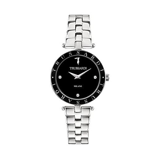Trussardi orologio donna, collezione t-shiny, solo tempo, 2h, quarzo, in acciaio, diamanti naturali selezionati h/i - r2453145506