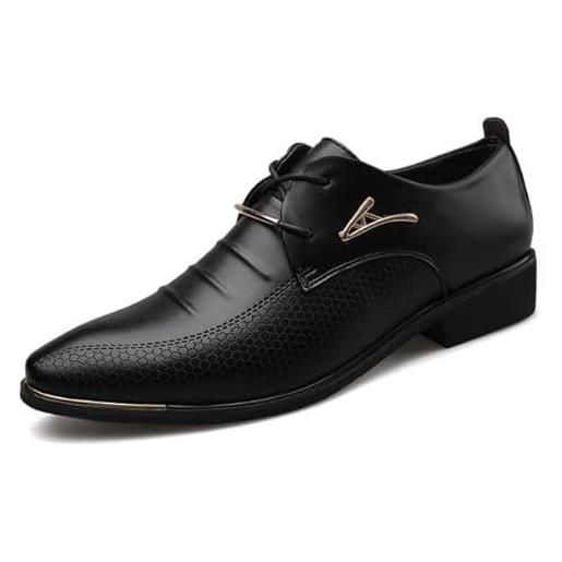 Ryehack scarpe da uomo alla moda brogue oxford a punta, con lacci, eleganti, da matrimonio, comode, da ufficio, formali, nero , 45 eu