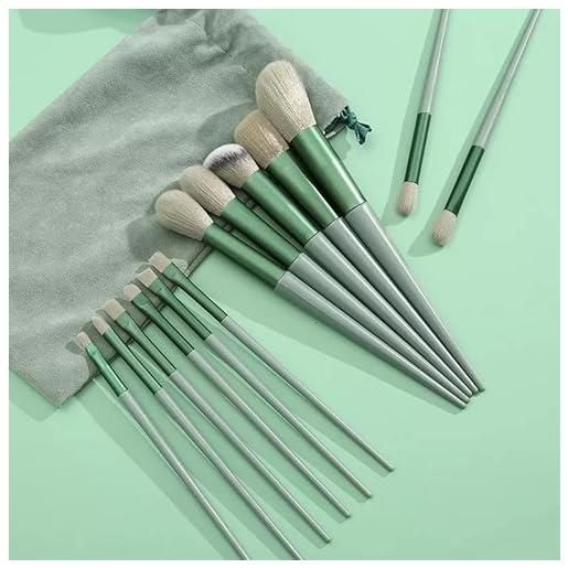 Generic 13 pieces makeup brush sets with bag, soft fluffy synthetic professional makeup brushe sets for cosmetics foundation blush powder eyeshadow blending makeup brush beauty tool (green sets)