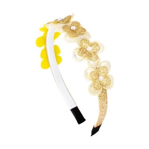 Righe e Pois - cerchietto per capelli da bimba con fiori glitter e perle - 1 cm - confezione da 1 (oro)
