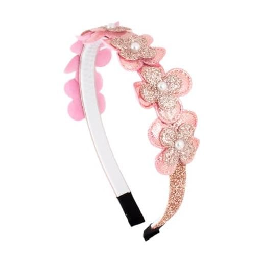 Righe e Pois - cerchietto per capelli da bimba con fiori glitter e perle - 1 cm - confezione da 1 (oro rosa)
