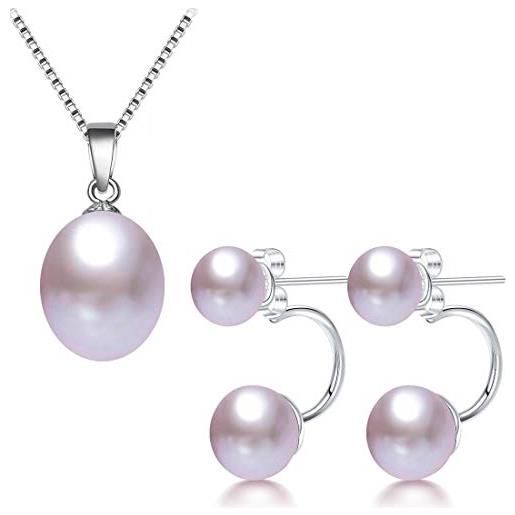 Kim Johanson - set di perle * dream* in argento sterling 925 con perle d'acqua dolce viola collana & orecchini con sacchetto regalo