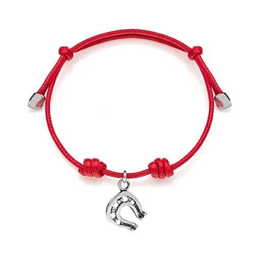 DOP Gioielli gioielli dop -bracciale in cotone cerato con charm ferro di cavallo in argento 925 - bracciale per donna -fatto a mano in italia - gioielli artigianali - garanzia di due anni