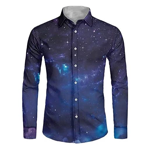 Biyejit camicia da uomo a maniche lunghe slim fit casual grafica commerciale formale button up camicie, galassia stelle, xl