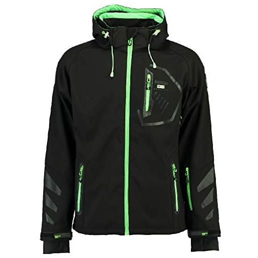 Geographical Norway giacca da uomo in softshell, con cappuccio e coulisse, chiusura a contrasto, stampa in gomma, nero/verde, xl