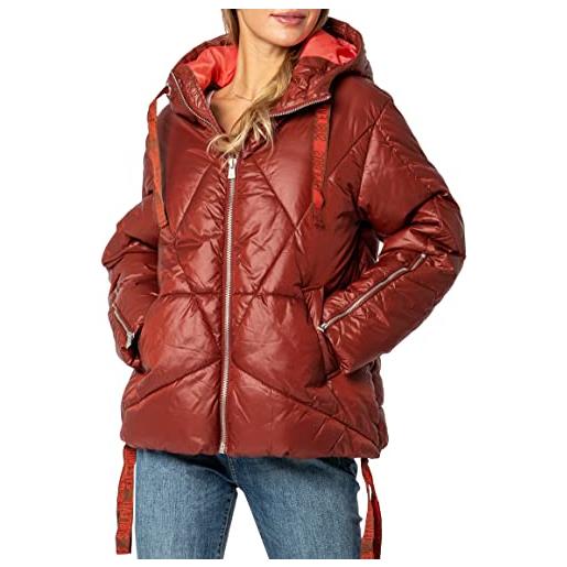 Sublevel giacca invernale da donna trapuntata con cappuccio lucido opaco, colore: rosso, xl