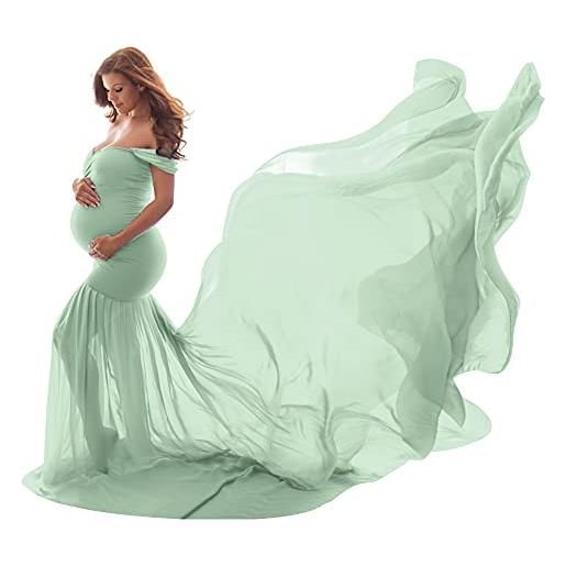 Odizli abito premaman servizio fotografico, senza spalline, in chiffon, in tulle a sirena, lungo in gravidanza, per feste, matrimoni, eleganti, abiti da sera, verde scuro, taglia unica