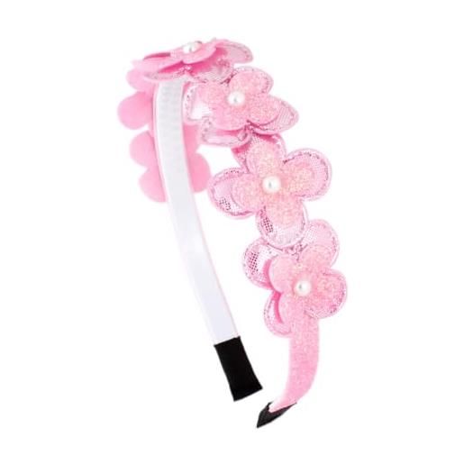 Righe e Pois - cerchietto per capelli da bimba con fiori glitter e perle - 1 cm - confezione da 1 (rosa chiaro)