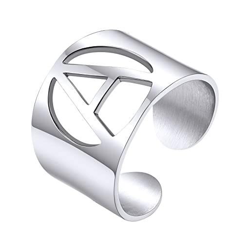 GOLDCHIC JEWELRY anello in acciaio inossidabile con lettera a per donna, anello iniziale regolabile in grassetto per uomo