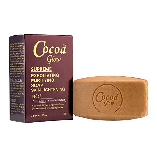 Cocoa glow supreme exfoliating purifying skin lightening soap with cocoa butter & tamarind seed extract 7oz by cocoa glow