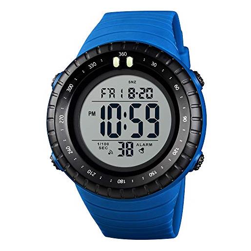 TONSHEN digitale orologio da uomo e donna 50m impermeabile multifunzione outdoor sportivo orologi da polso led elettronico doppio tempo allarme calendario cronometro (blu)