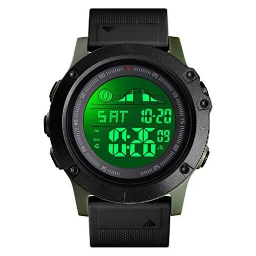 TONSHEN uomo sportivo orologi da polso led elettronico doppio tempo outdoor militare allarme cronometro digitale orologio 50m impermeabile (verde)