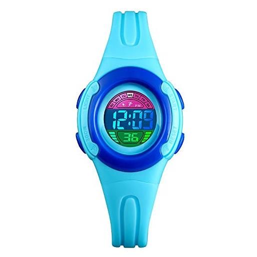 TONSHEN fashion digitale orologio da bambino 50m impermeabile multicolore led elettronico outdoor sportivo orologi da polso plastica cassa e gomma cinturino (blu)
