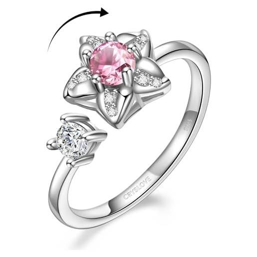 CRYSLOVE anello antistress regolabile donna argento sterling 925 anello di zirconia cubica pietra di compleanno fiore girevole anelli spinner anello promessa matrimonio gioielli anelli anxiety