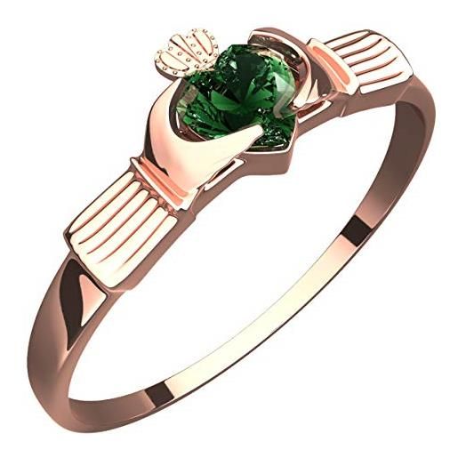 GWG Jewellery anello placcato in oro rosa 18k claddagh cuore in zircone verde smeraldo sormontato da corona - 10