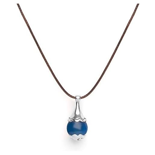 Tamashii collana con ciondolo a goccia ear-drops in argento 925 e agata blu, cordoncino marrone. Nhs1800-18