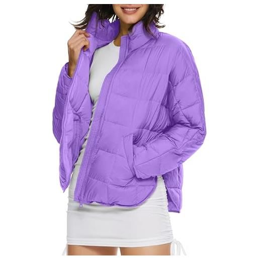 OROLAY donna giacca puffer leggera classico cappotto con zip piumino invernale trapuntato con stand collar viola xl