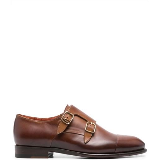 Santoni double-buckle leather shoes - marrone