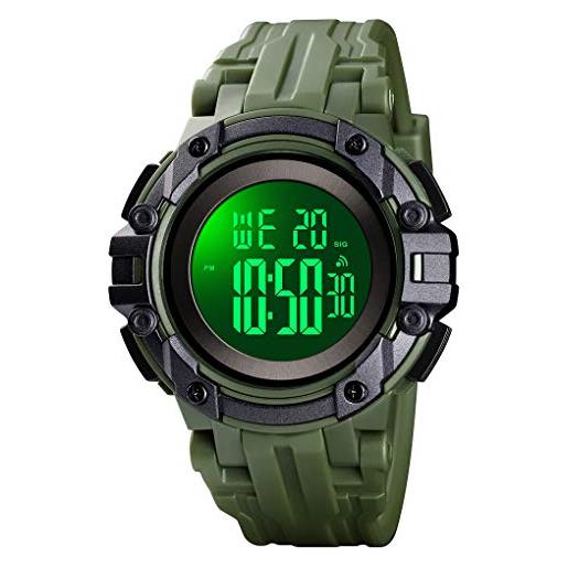 TONSHEN sportivo orologio uomo 50m impermeabile led elettronico digitale allarme cronometro orologi da polso (verde)