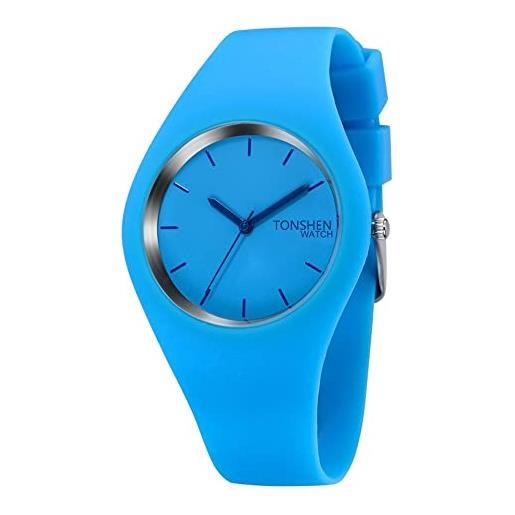 TONSHEN unisex minimalismo fashion casual analogico quarzo orologio 12 colori gomma orologi da polso da uomo donna (azzurro)