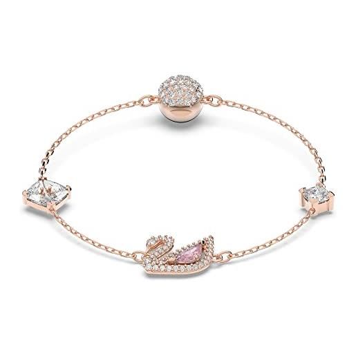 Swarovski dazzling swan braccialetto magnetico placcato in tonalità oro rosa, cristalli bianchi e cigno in cristallo rosa, taglia m, rosa