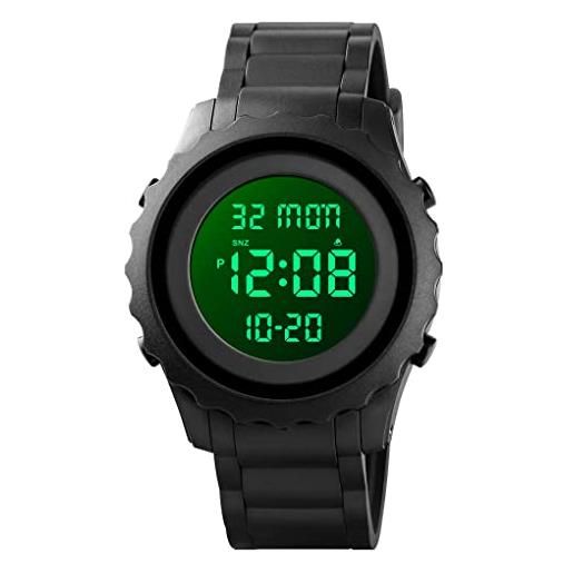 TONSHEN orologio unisex sportivo impermeabile led elettronico doppio tempo allarme cronometro outdoor militare digitale orologi da polso (nero)