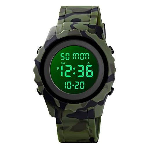 TONSHEN orologio unisex sportivo impermeabile led elettronico doppio tempo allarme cronometro outdoor militare digitale orologi da polso (verde)