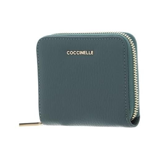 Coccinelle metallic soft leather zip around wallet kale green