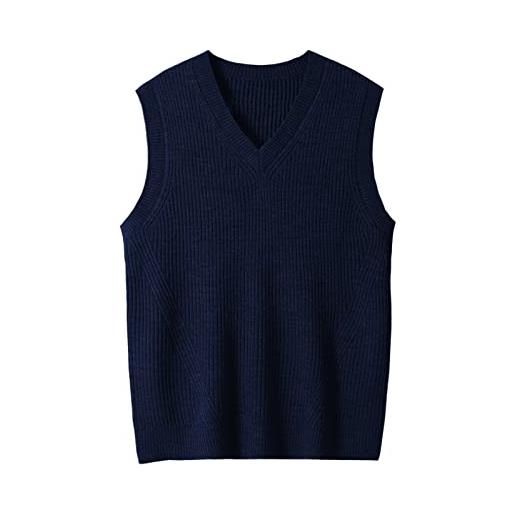 Zhili fs - maglione da uomo con scollo a v, lavorato a maglia, senza maniche, tinta unita, vestibilità ampia, grigio, 4xl