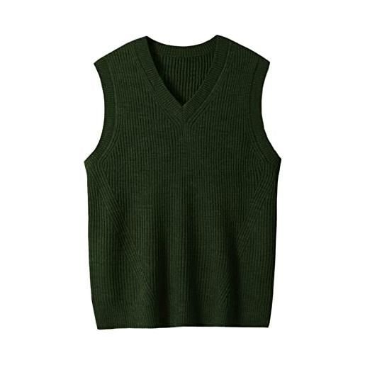 ZHILI fs - maglione da uomo con scollo a v, lavorato a maglia, senza maniche, tinta unita, vestibilità ampia, grigio, xx-large