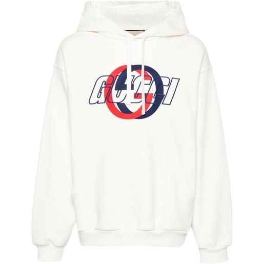Gucci logo-embroidered cotton hoodie - bianco