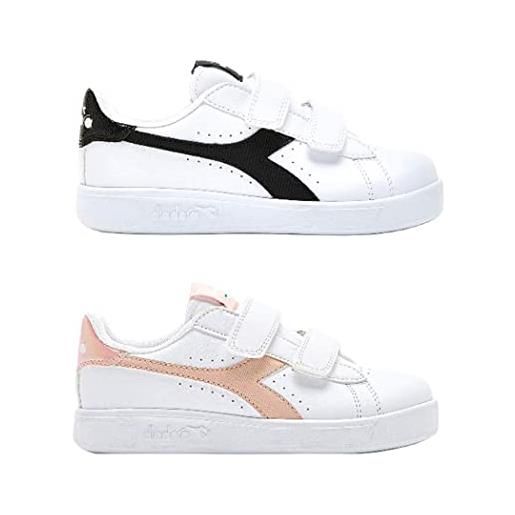 Diadora game p td girl, scarpe da ginnastica, bianca (white/white/black), 24 eu